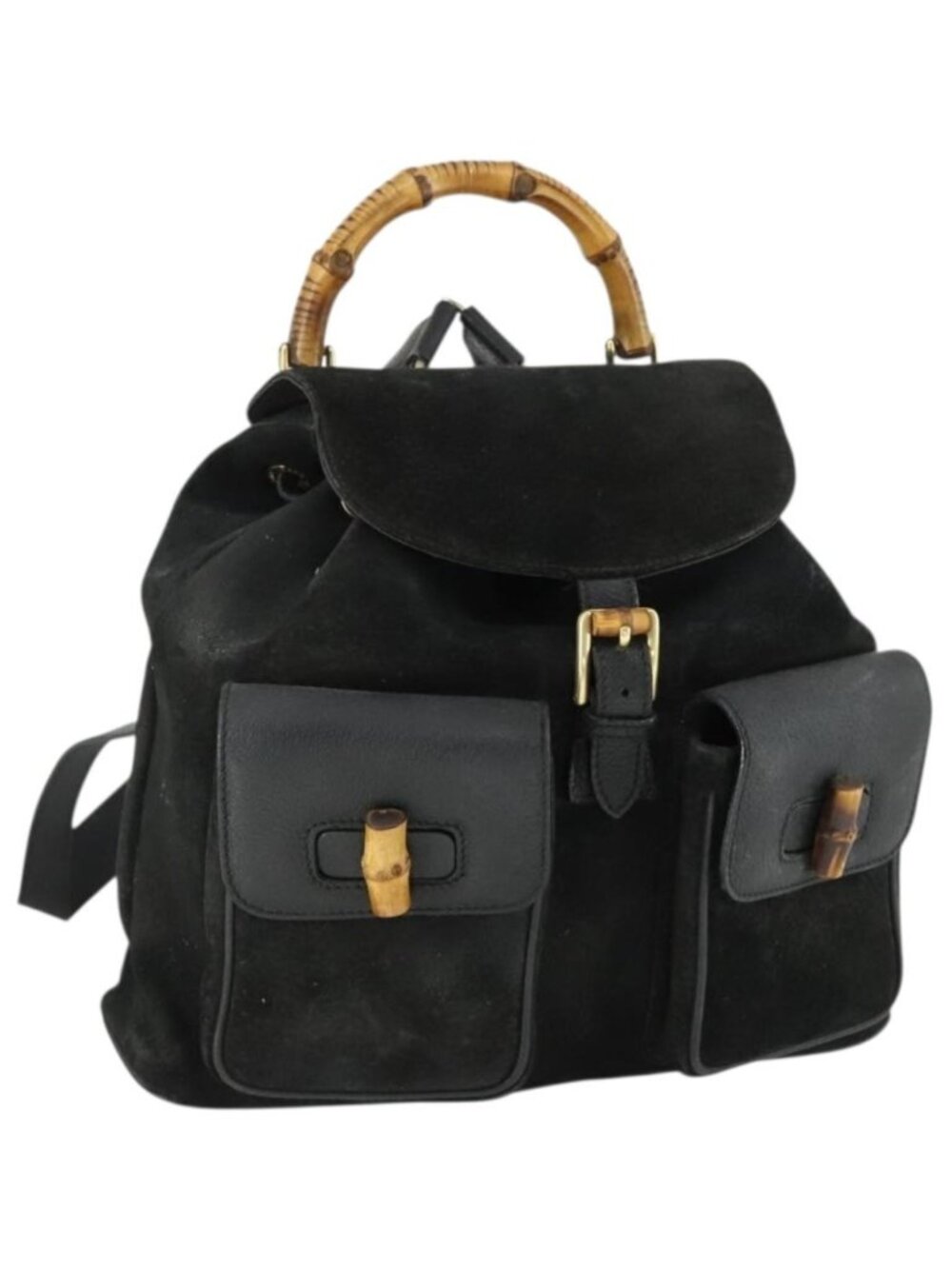 GUCCI Bamboo Backpack Suede Leather Black Gold 003 2058 0016